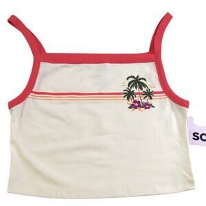SO Top Beach Print White Coral Palm Tree Jr XL NWT $19.99